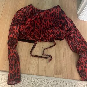 Zara Cropped Long Sleeve Cheetah Print Blouse